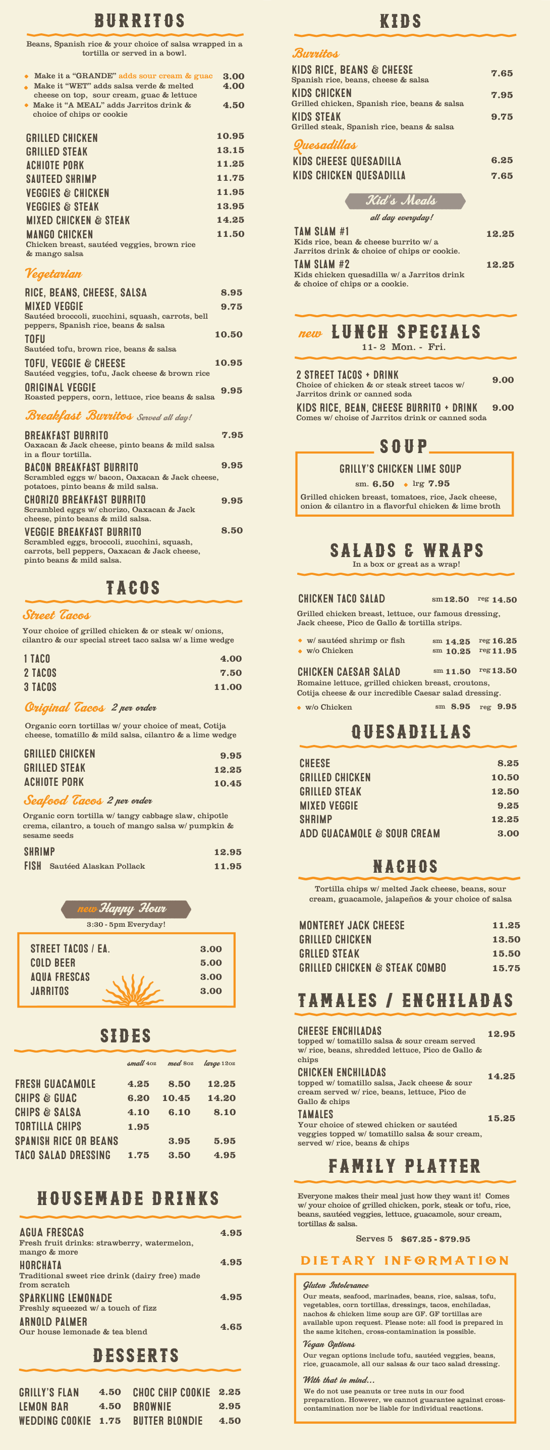 Grillys Printable Menu